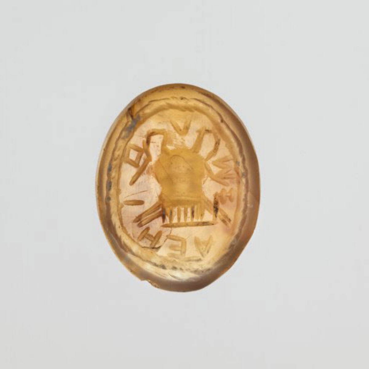 Agate intaglio: Uterine symbol, Agate, Roman 