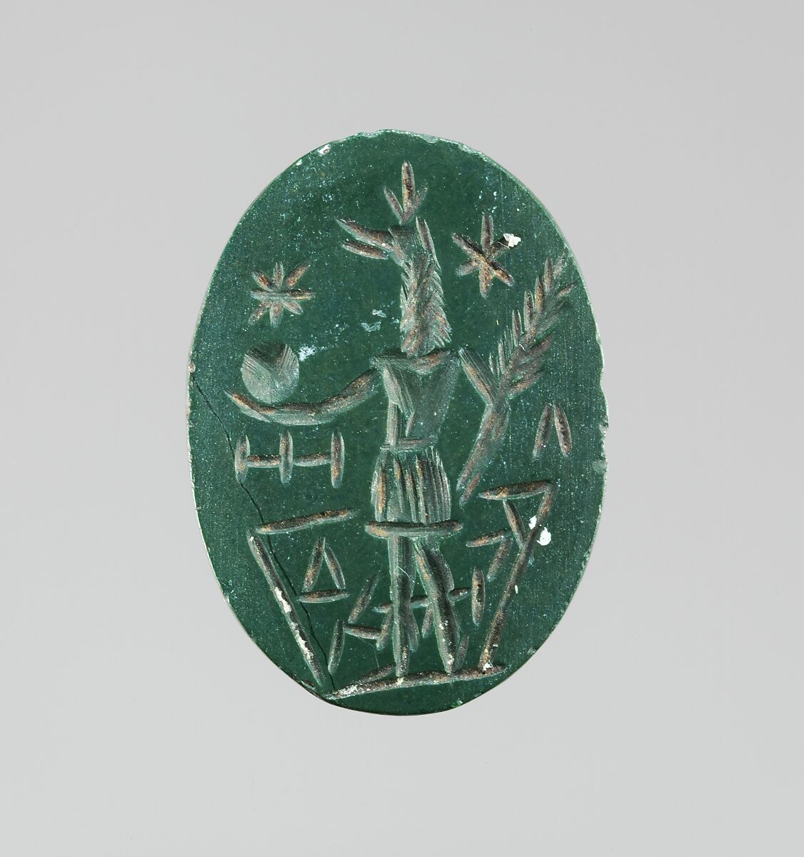 Jasper intaglio: Standing Anubis, Jasper, green, Roman 