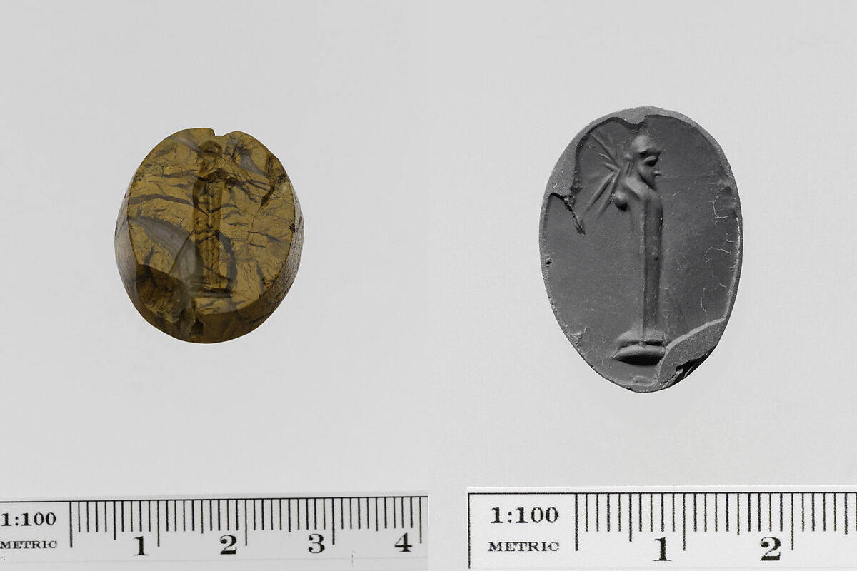 Mottled yellow jasper scaraboid seal, Jasper, yellow, Greek