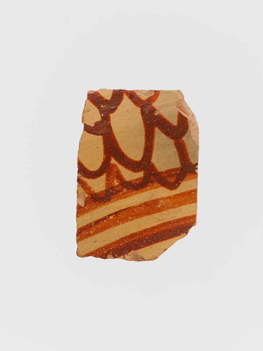 Terracotta vessel fragment with three bands and a scale pattern, Terracotta, Mycenaean 