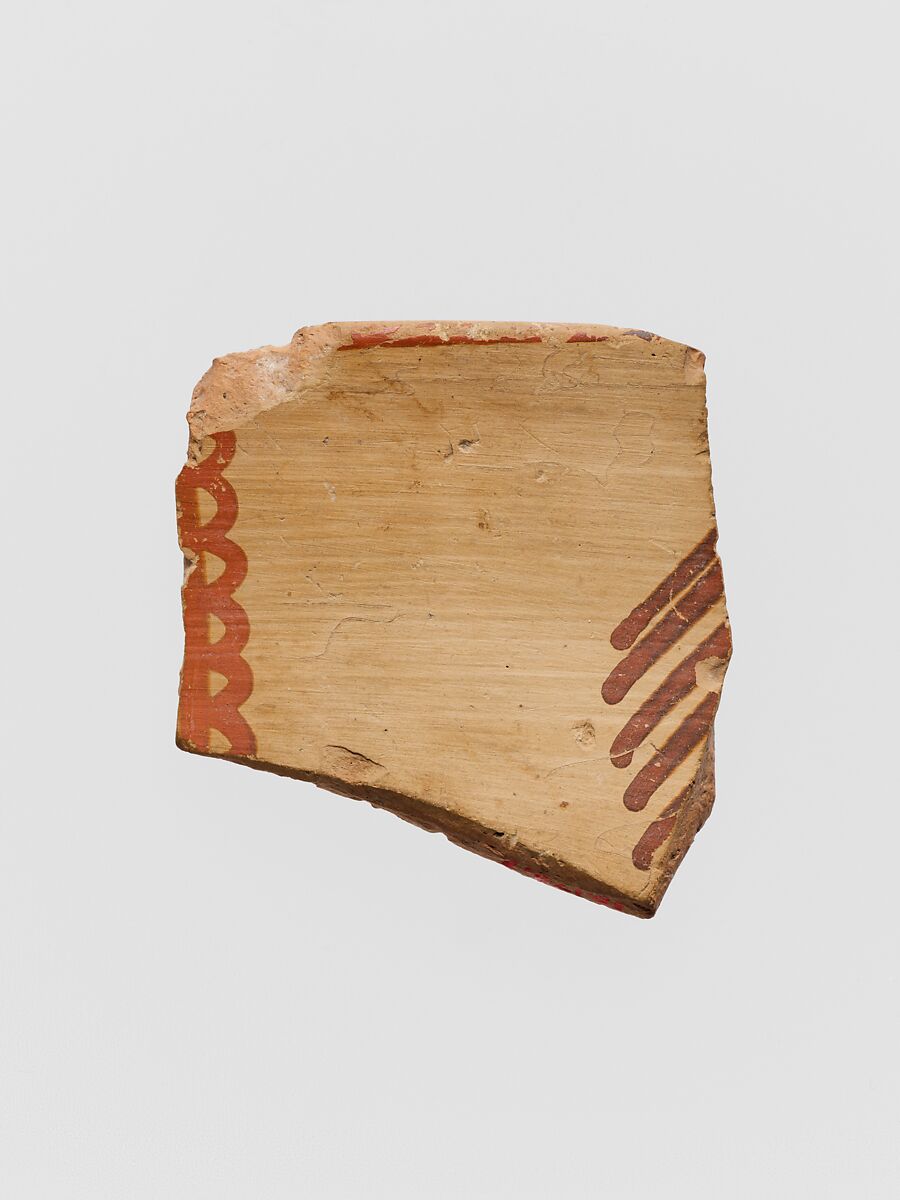 Terracotta rim fragment with curvilinear motifs, Terracotta, Mycenaean 