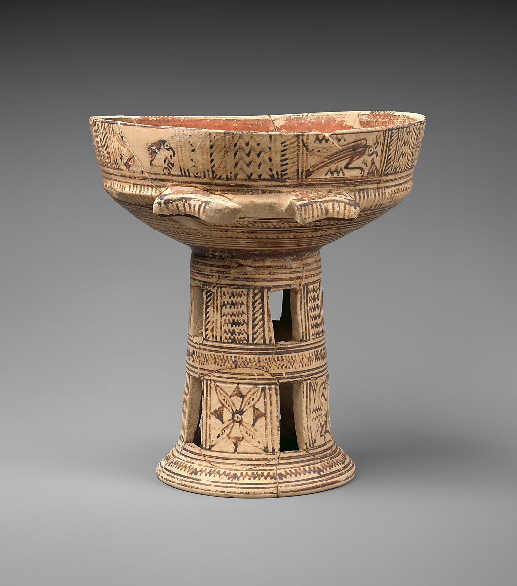 Terracotta bowl on a high stand, Terracotta, Greek, Attic