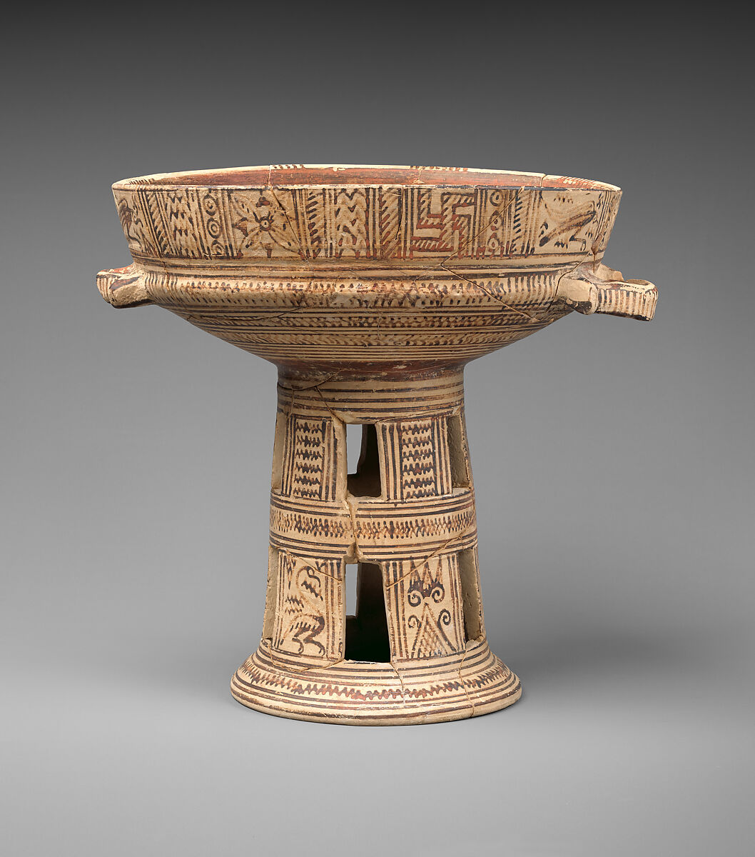 Terracotta bowl on a high stand, Terracotta, Greek, Attic 