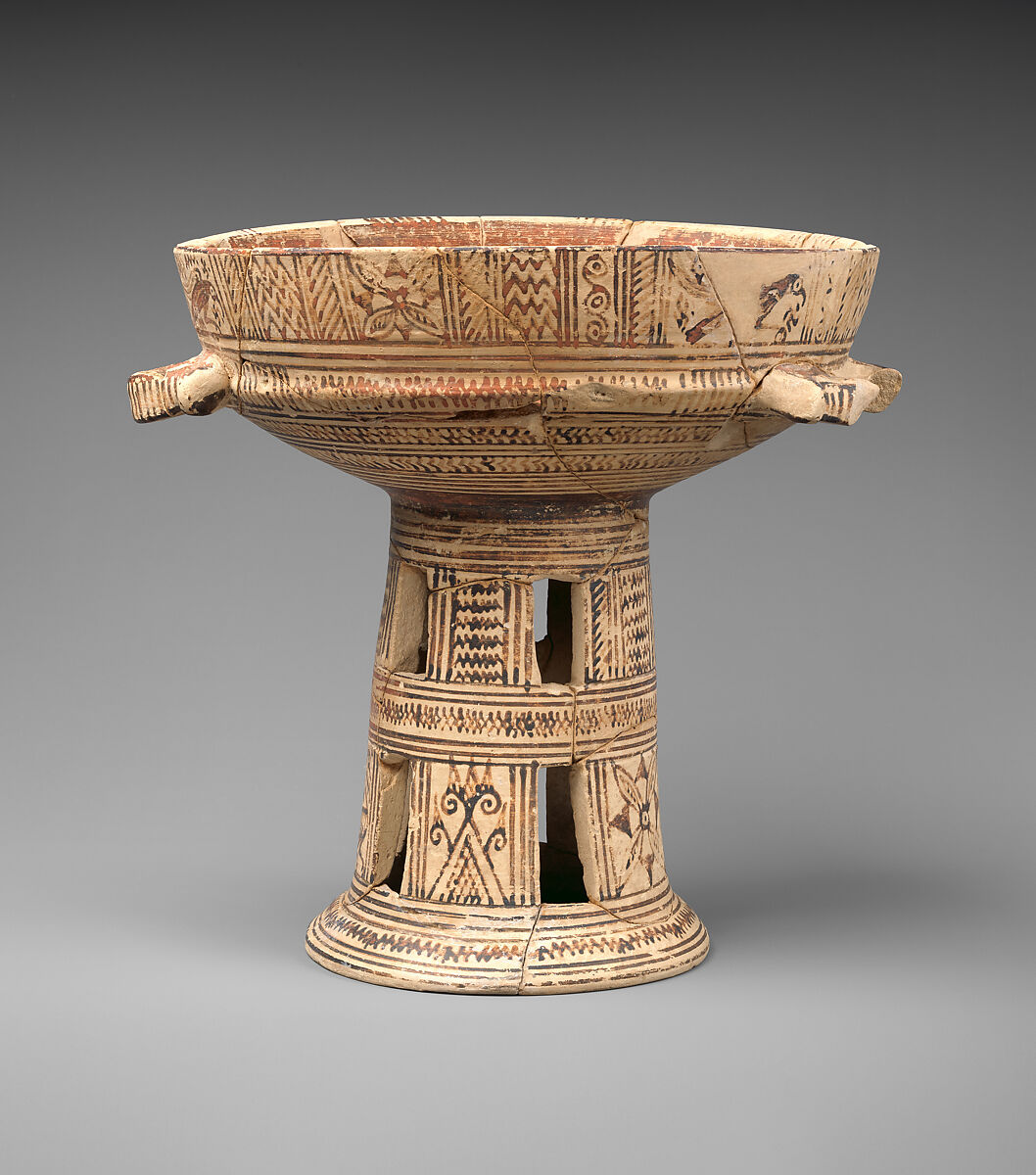 Terracotta bowl on a high stand, Terracotta, Greek, Attic