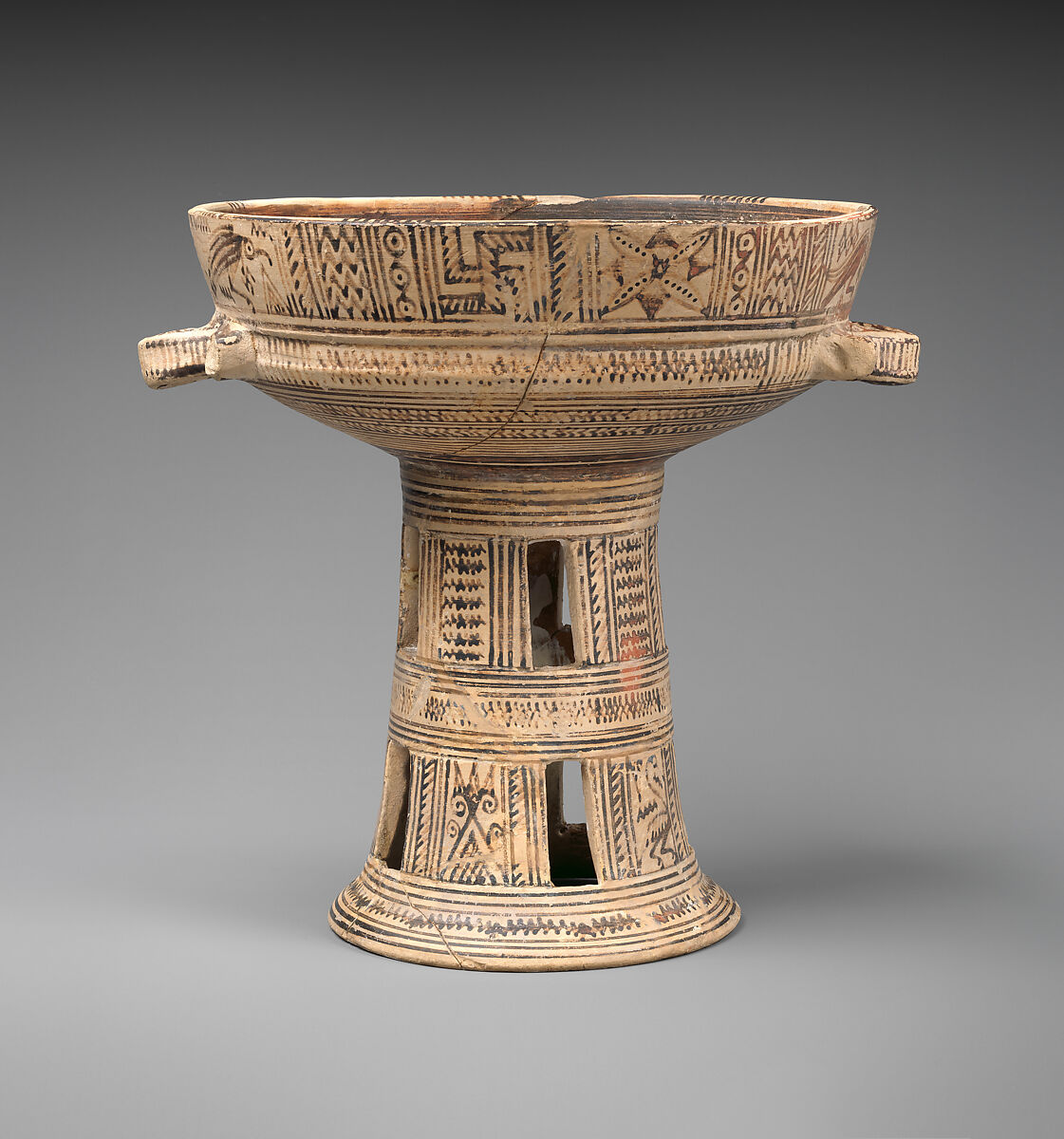Terracotta bowl on a high stand, Terracotta, Greek, Attic 