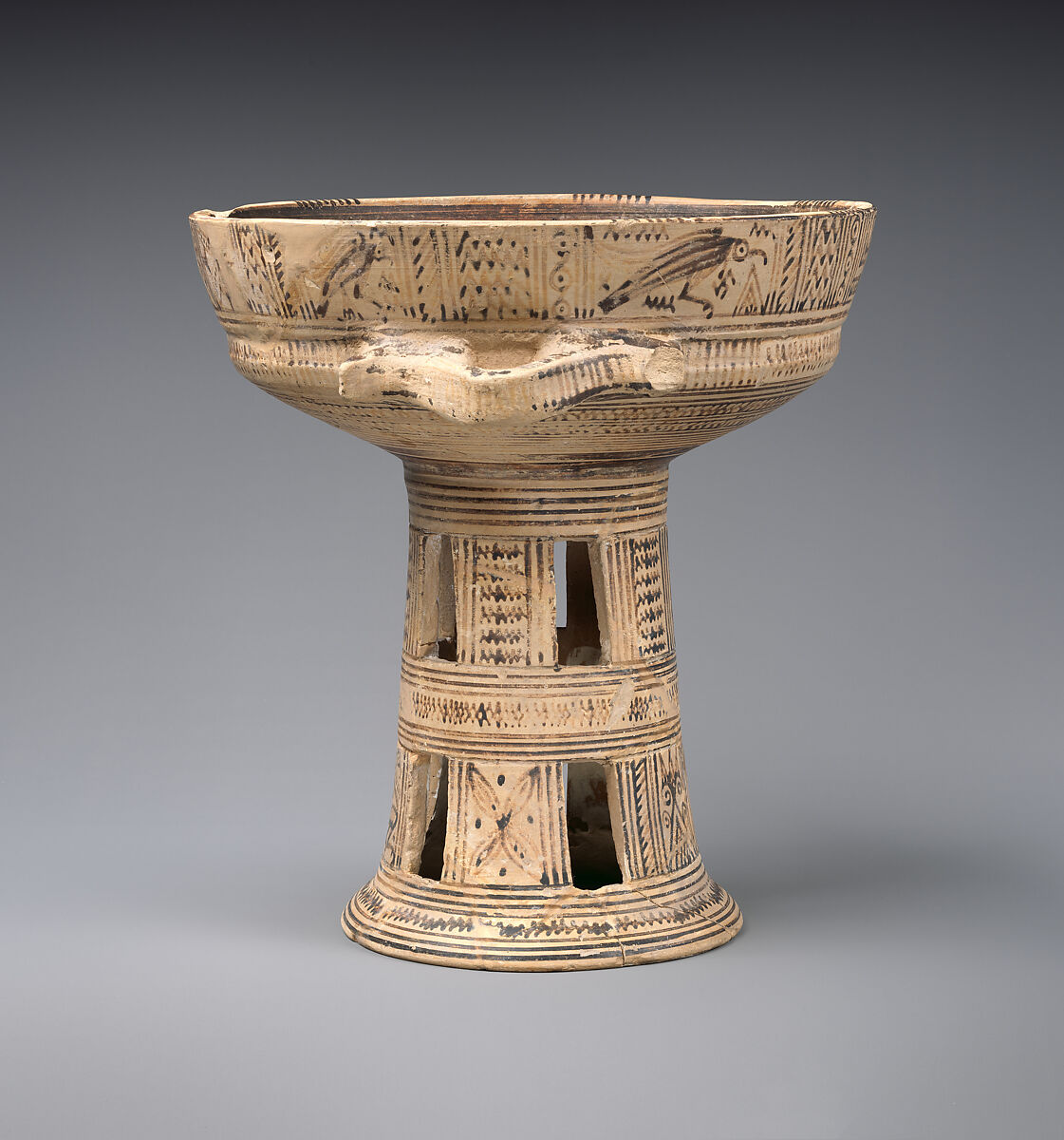 Terracotta bowl on a high stand, Terracotta, Greek, Attic