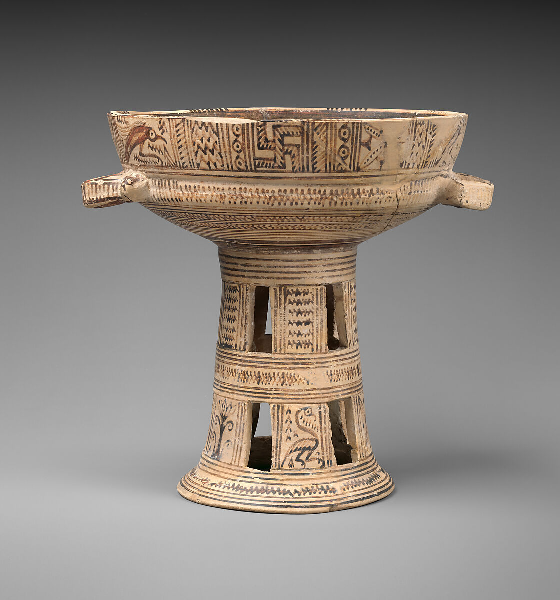 Terracotta bowl on a high stand, Terracotta, Greek, Attic