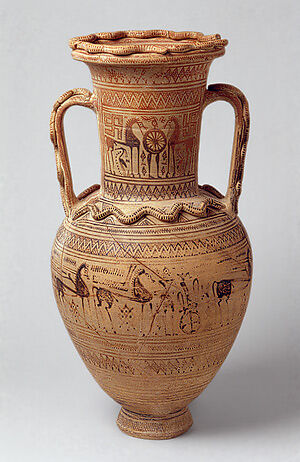 Terracotta neck-amphora, Terracotta, Greek, Attic 