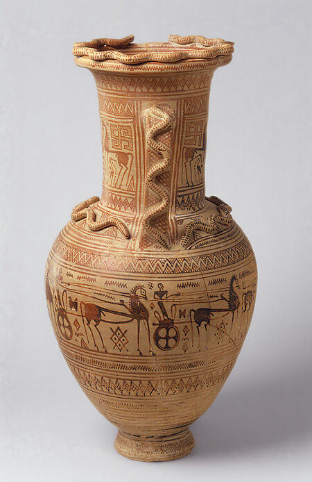 Terracotta neck-amphora, Terracotta, Greek, Attic