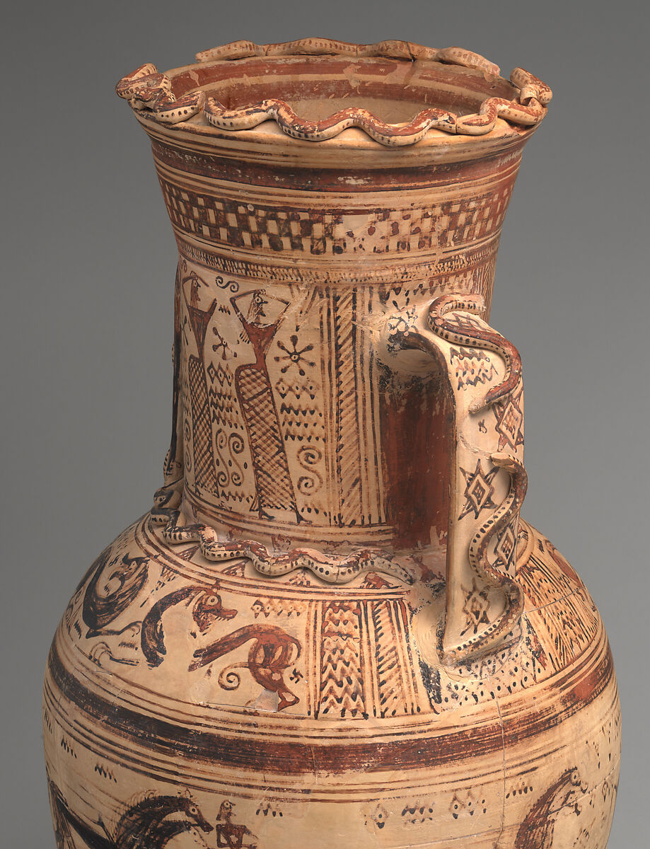 Terracotta neck-amphora, Terracotta, Greek, Attic