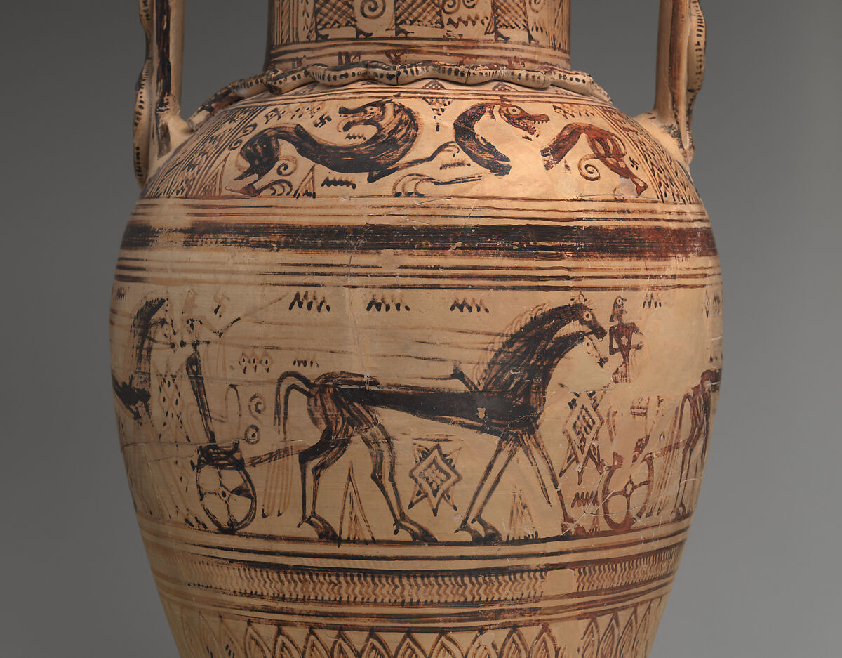 Terracotta neck-amphora, Terracotta, Greek, Attic