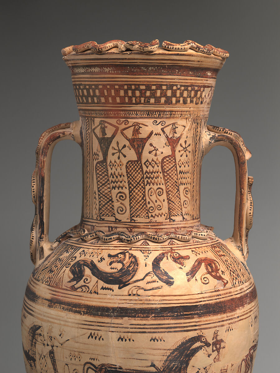 Terracotta neck-amphora, Terracotta, Greek, Attic