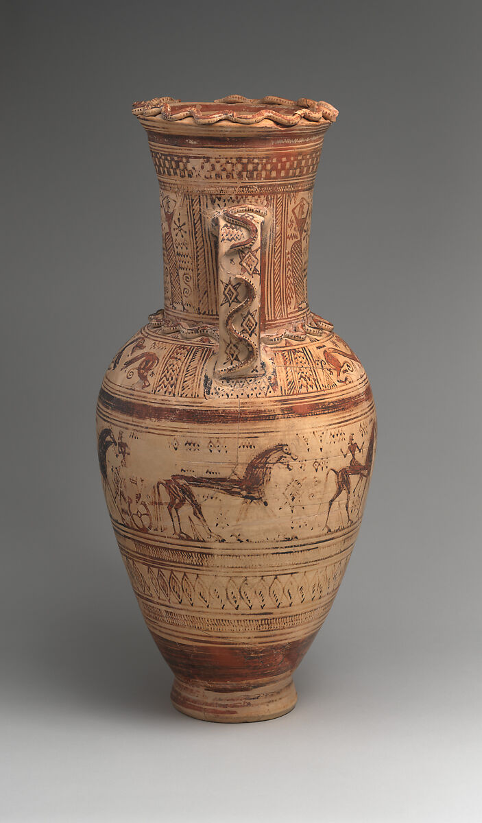 Terracotta neck-amphora, Terracotta, Greek, Attic