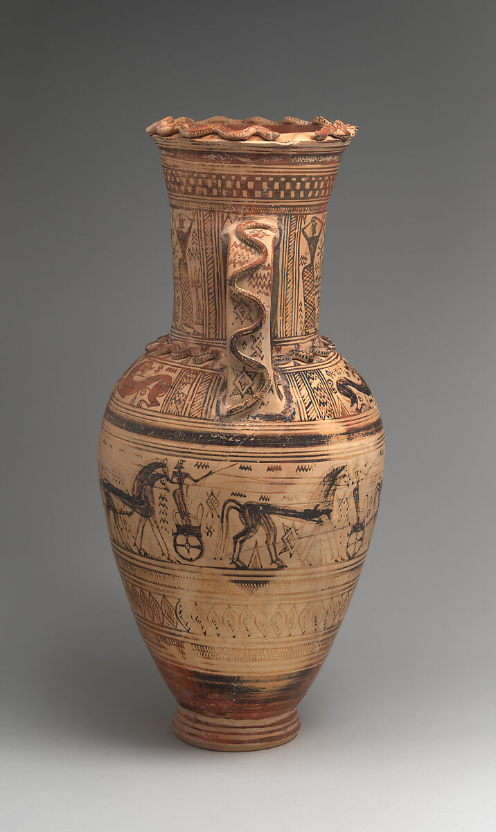 Terracotta neck-amphora, Terracotta, Greek, Attic