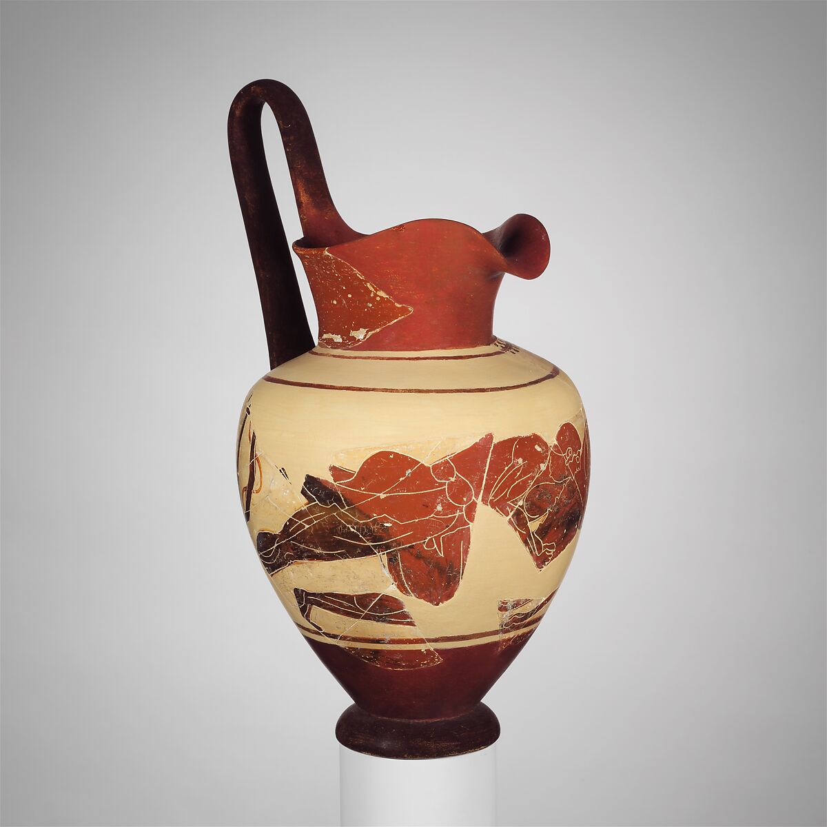 Terracotta oinochoe (jug), Attributed to the Painter of the Vienna Stamnos 318, Terracotta, Etruscan 