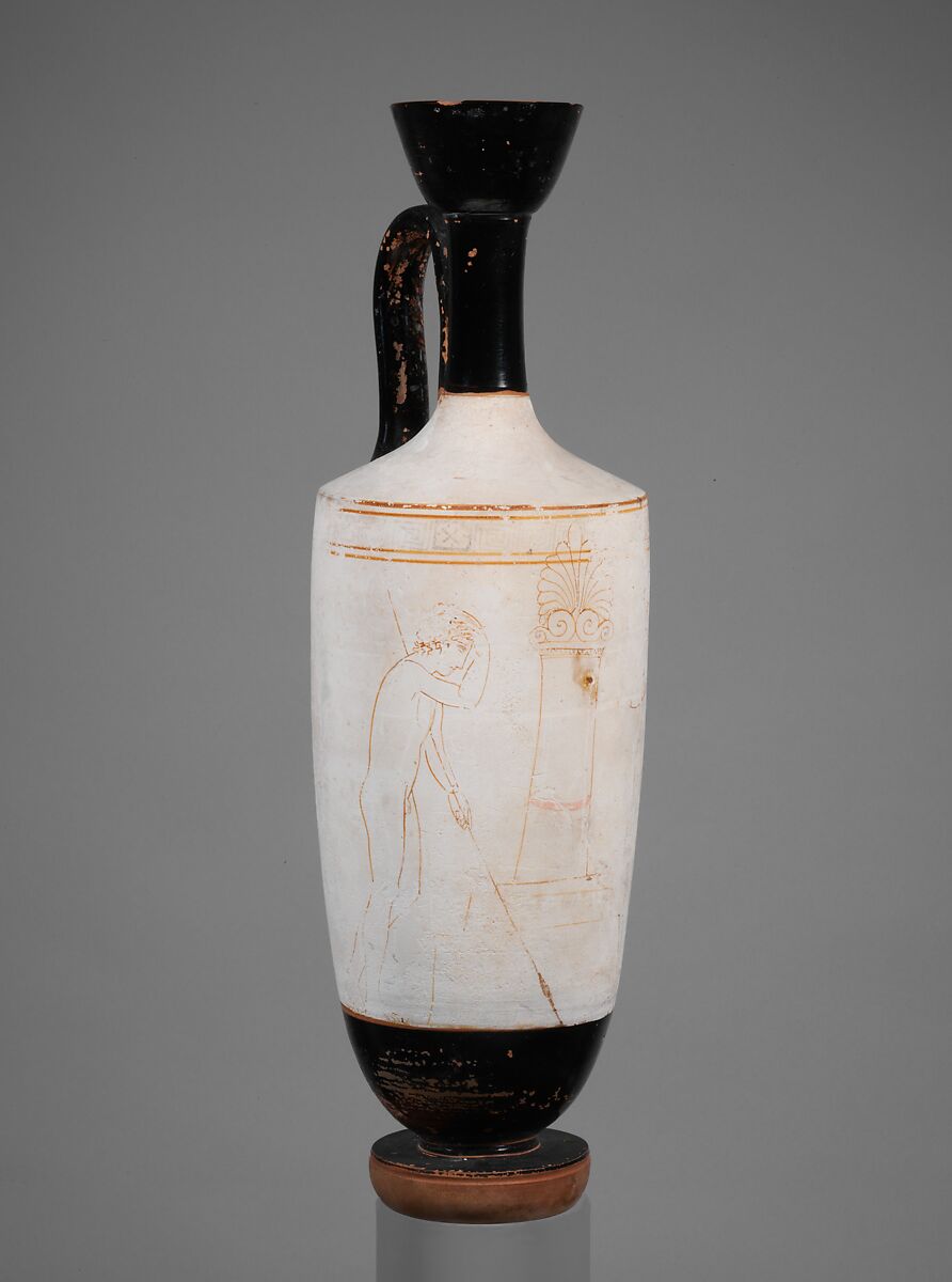 Terracotta lekythos (oil flask), Terracotta, Greek, Attic 