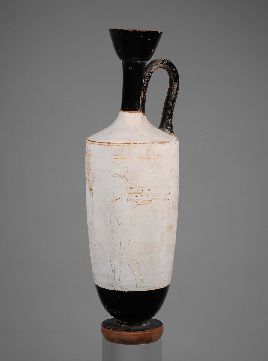 Terracotta lekythos (oil flask), Terracotta, Greek, Attic