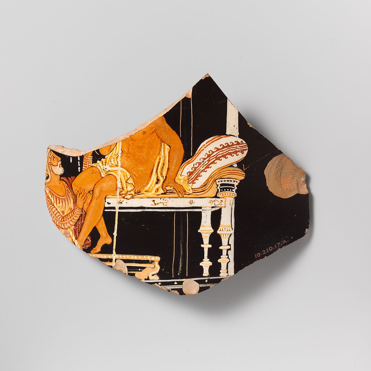 Three fragments of a terracotta calyx-krater (mixing bowl), Terracotta, Greek, South Italian, Apulian, Gnathian 