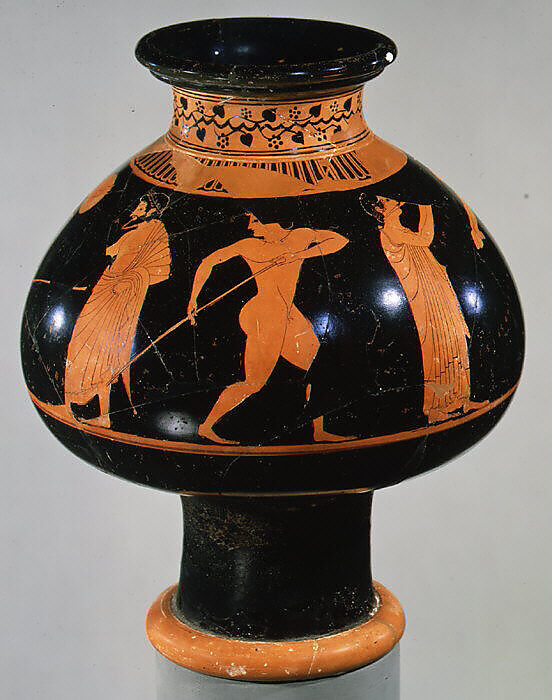 Terracotta psykter (vase for cooling wine), Attributed to Oltos, Terracotta, Greek, Attic