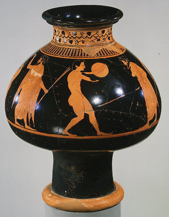 Terracotta psykter (vase for cooling wine), Attributed to Oltos, Terracotta, Greek, Attic