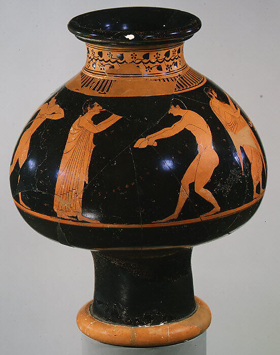 Terracotta psykter (vase for cooling wine), Attributed to Oltos, Terracotta, Greek, Attic