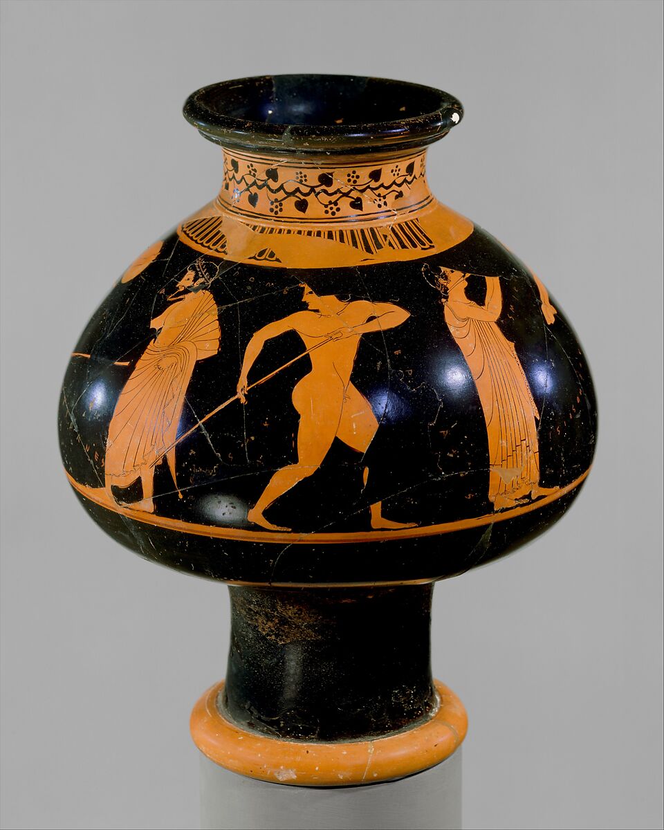 Terracotta psykter (vase for cooling wine), Oltos, Terracotta, Greek, Attic