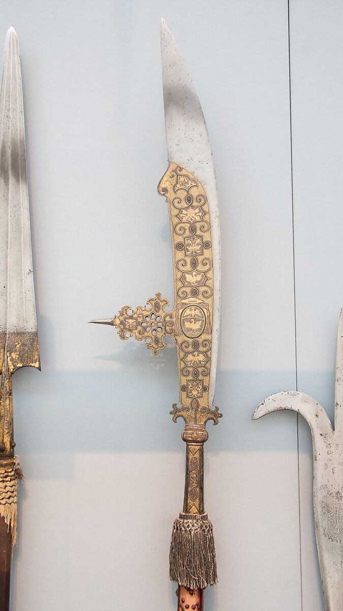 Fauchard of the Bodyguard of Cardinal Scipione Borghese-Caffarelli (1576–1633), Steel, copper, gold, silver, wood, textile, Italian 