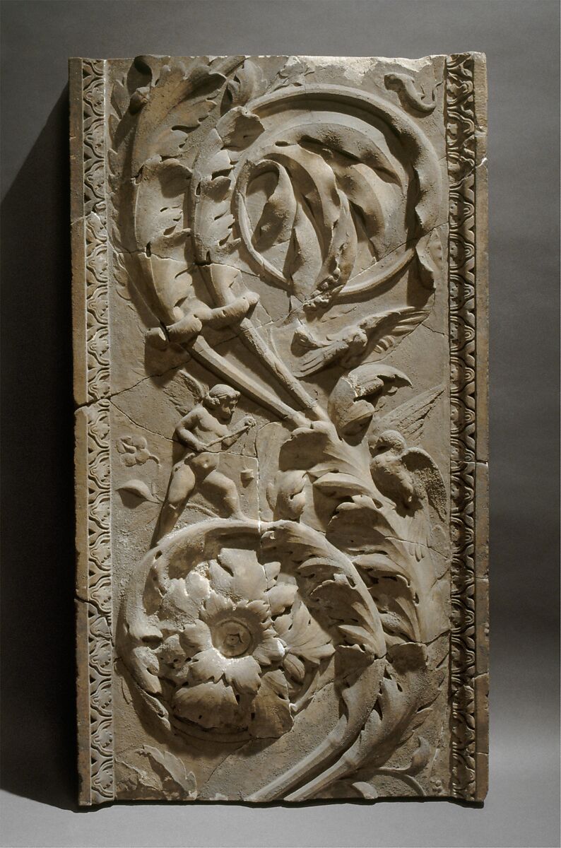 Marble pilaster with acanthus scrolls, Marble, Roman