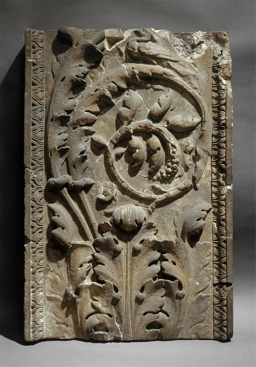 Marble pilaster with acanthus scrolls, Marble, Roman