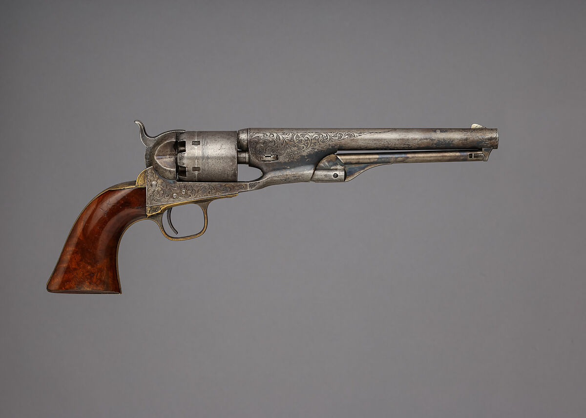 Colt Model 1861 Navy Percussion Revolver, serial no. 12240, Samuel Colt (American, Hartford, Connecticut 1814–1862), Steel, brass, wood (walnut), American, Hartford, Connecticut