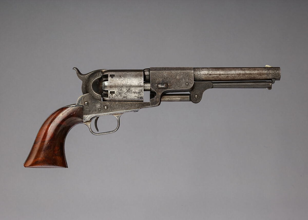 Colt Dragoon Percussion Revolver, Third Model, serial no. 12403, Samuel Colt (American, Hartford, Connecticut 1814–1862), Steel, brass, silver, wood (walnut), American, Hartford, Connecticut