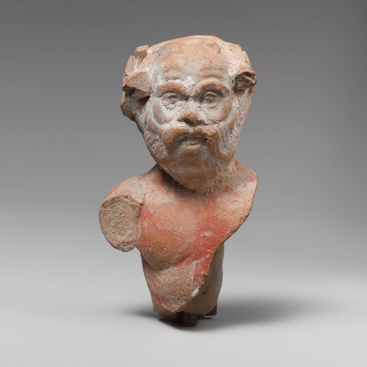 Terracotta bust of a satyr, Terracotta, Greek, South Italian, Tarentine 