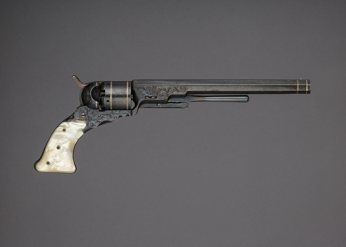 Colt Paterson Percussion Revolver, No. 5, Holster Model, serial no. 940, Samuel Colt (American, Hartford, Connecticut 1814–1862), Steel, silver, mother-of-pearl, American, Paterson, New Jersey