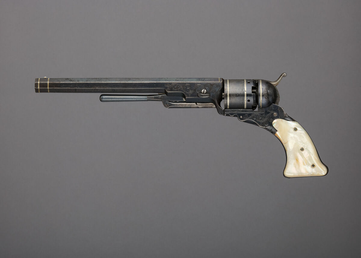 Colt Paterson Percussion Revolver, No. 5, Holster Model, serial no. 940, Samuel Colt (American, Hartford, Connecticut 1814–1862), Steel, silver, mother-of-pearl, American, Paterson, New Jersey 