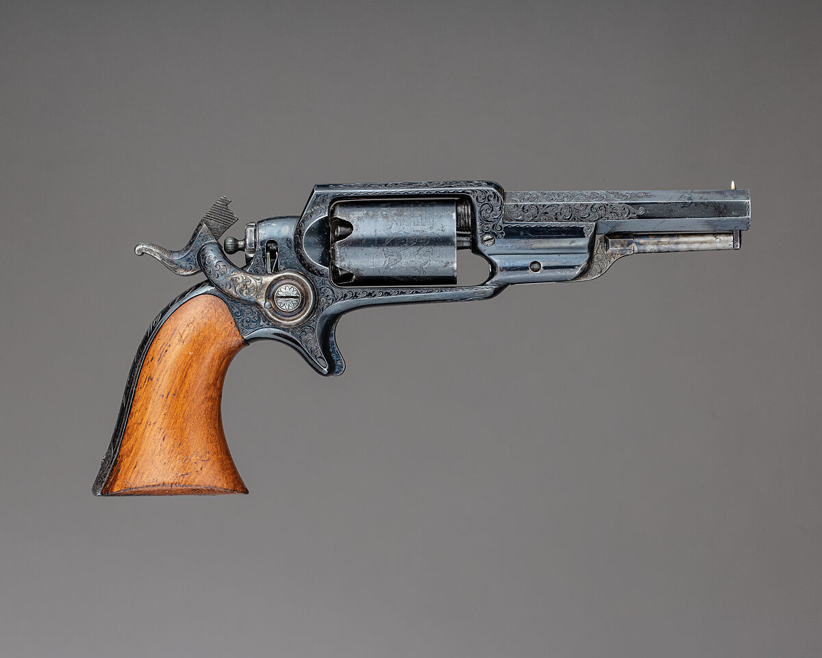 Colt Model 1855 Pocket Percussion Revolver, Serial no. 4460, with Case and Accessories, Samuel Colt (American, Hartford, Connecticut 1814–1862), Steel, wood (oak), American, Hartford, Connecticut