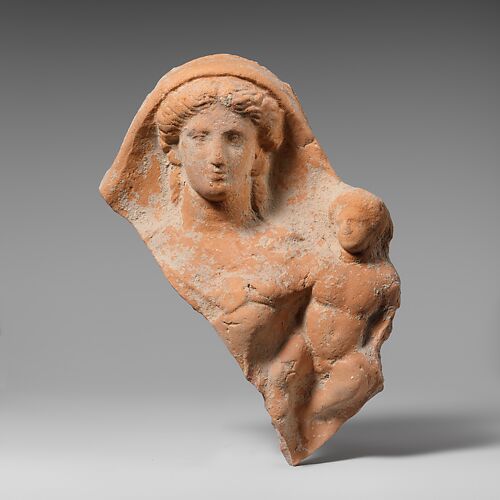 Fragment of a terracotta relief of a woman and child