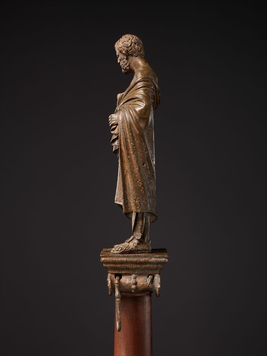 Bronze statuette of a philosopher on a lamp stand, Bronze, Roman