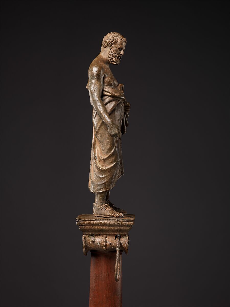 Bronze statuette of a philosopher on a lamp stand, Bronze, Roman