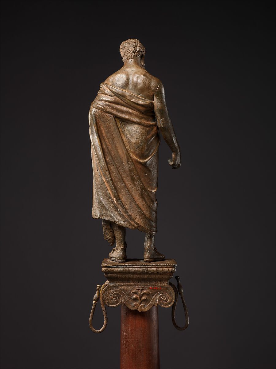 Bronze statuette of a philosopher on a lamp stand, Bronze, Roman