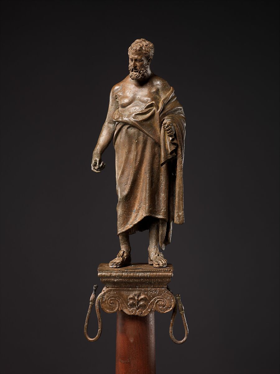 Bronze statuette of a philosopher on a lamp stand, Roman, Early Imperial,  Augustan