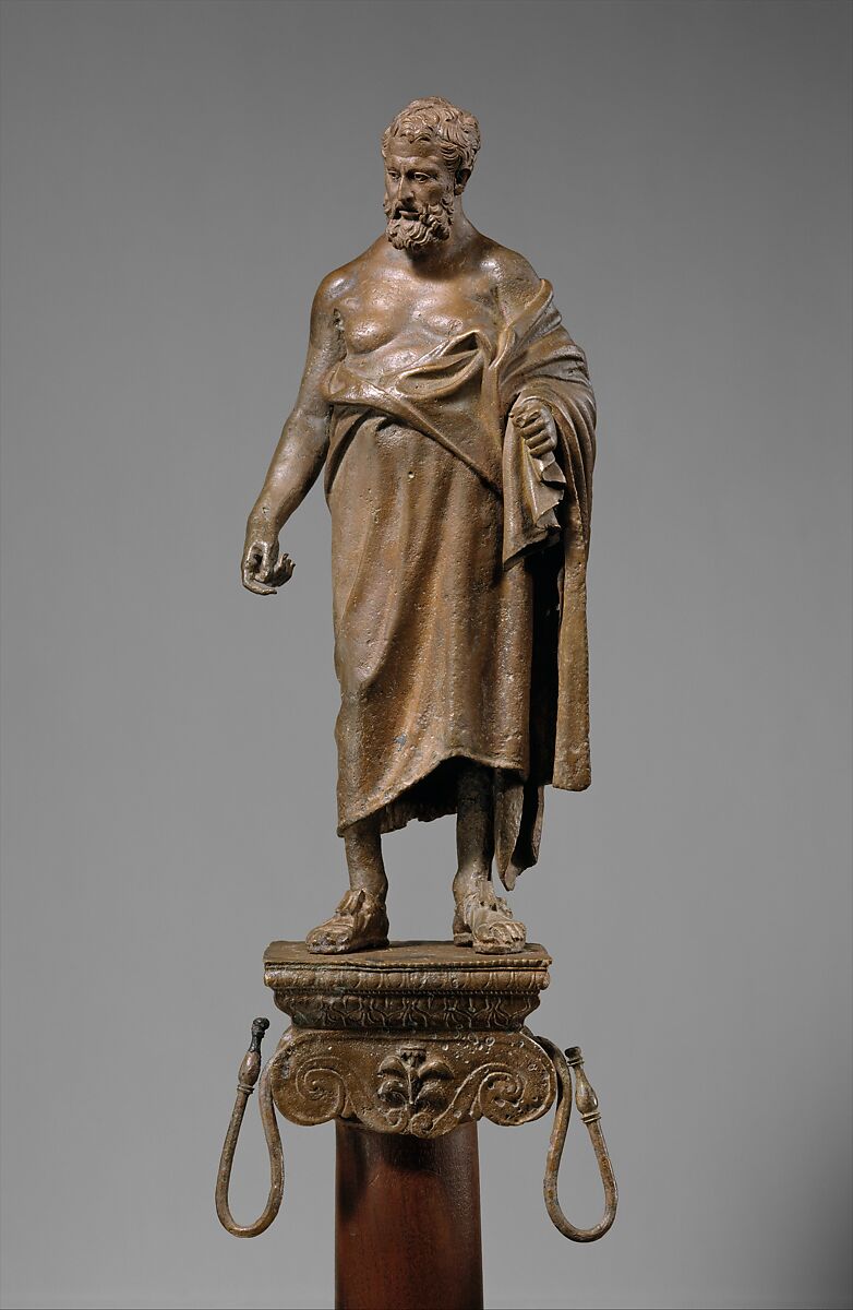 Bronze statuette of a philosopher on a lamp stand, Bronze, Roman