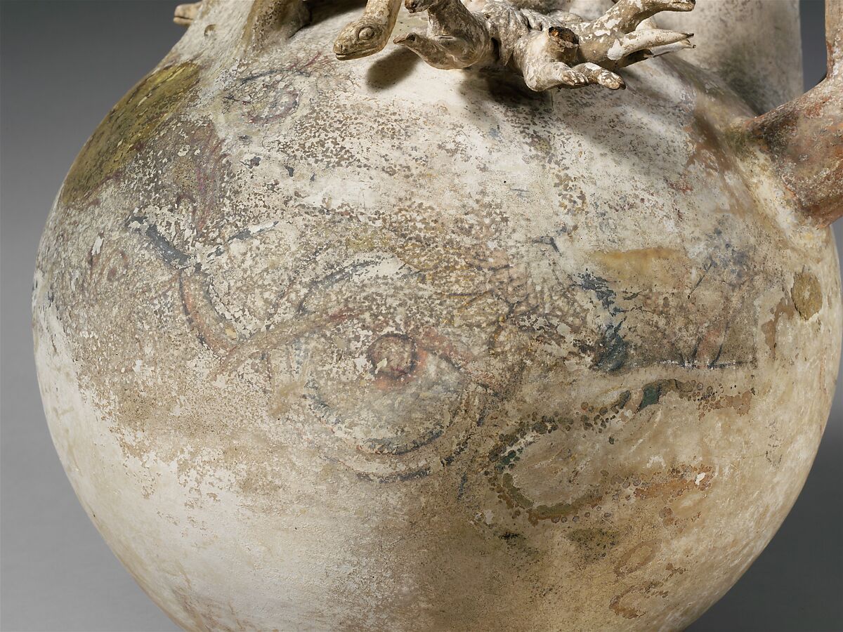 Terracotta askos (flask with a handle over the top), Terracotta, Greek, South Italian, Canosan