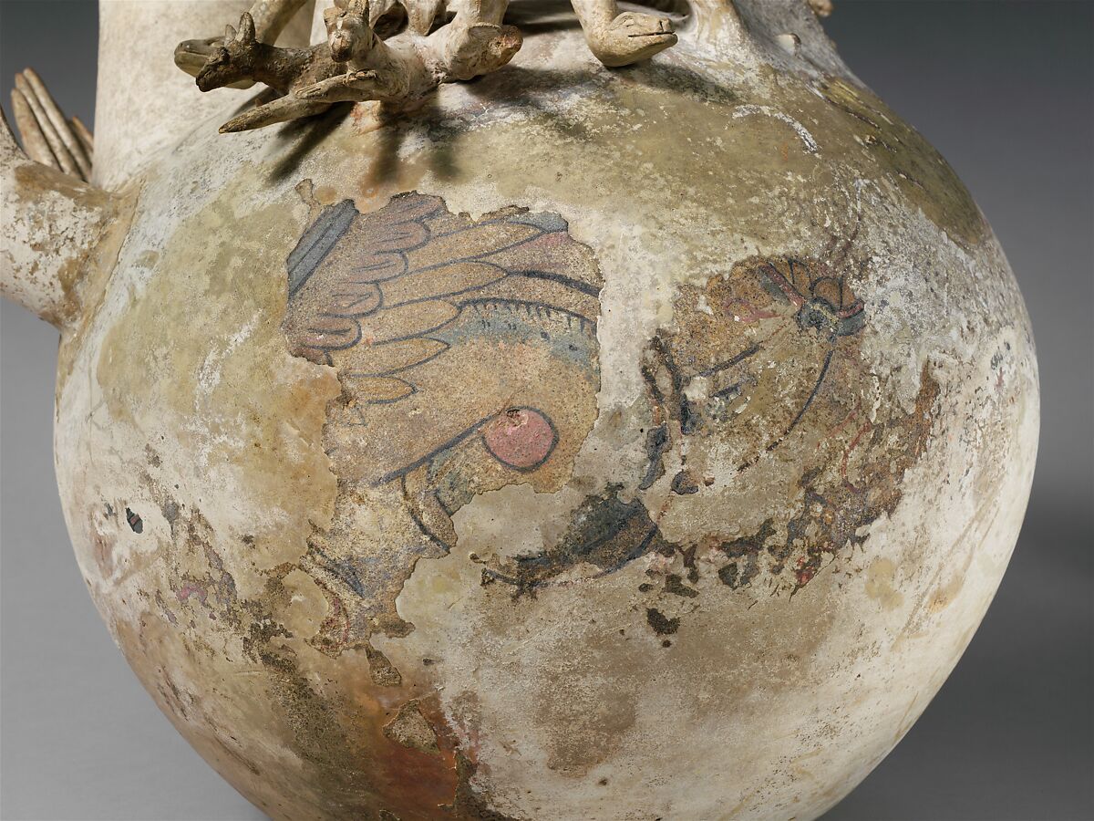 Terracotta askos (flask with a handle over the top), Terracotta, Greek, South Italian, Canosan