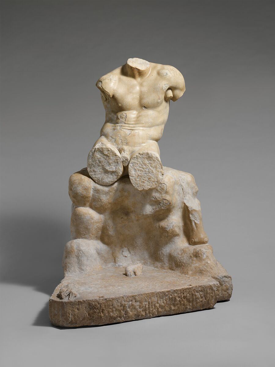 Marble statue of Herakles seated on a rock, Marble, Roman 