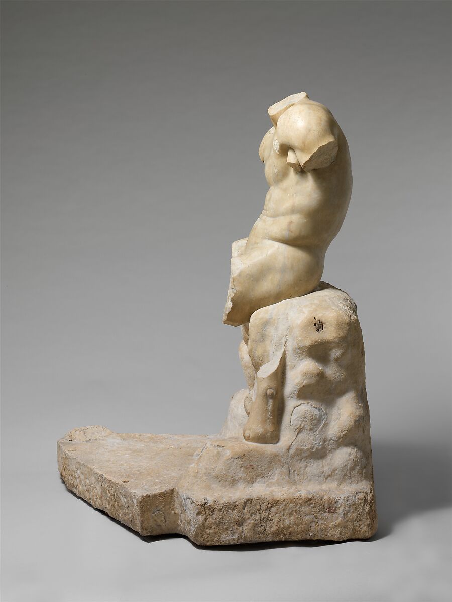 Marble statue of Herakles seated on a rock, Marble, Roman