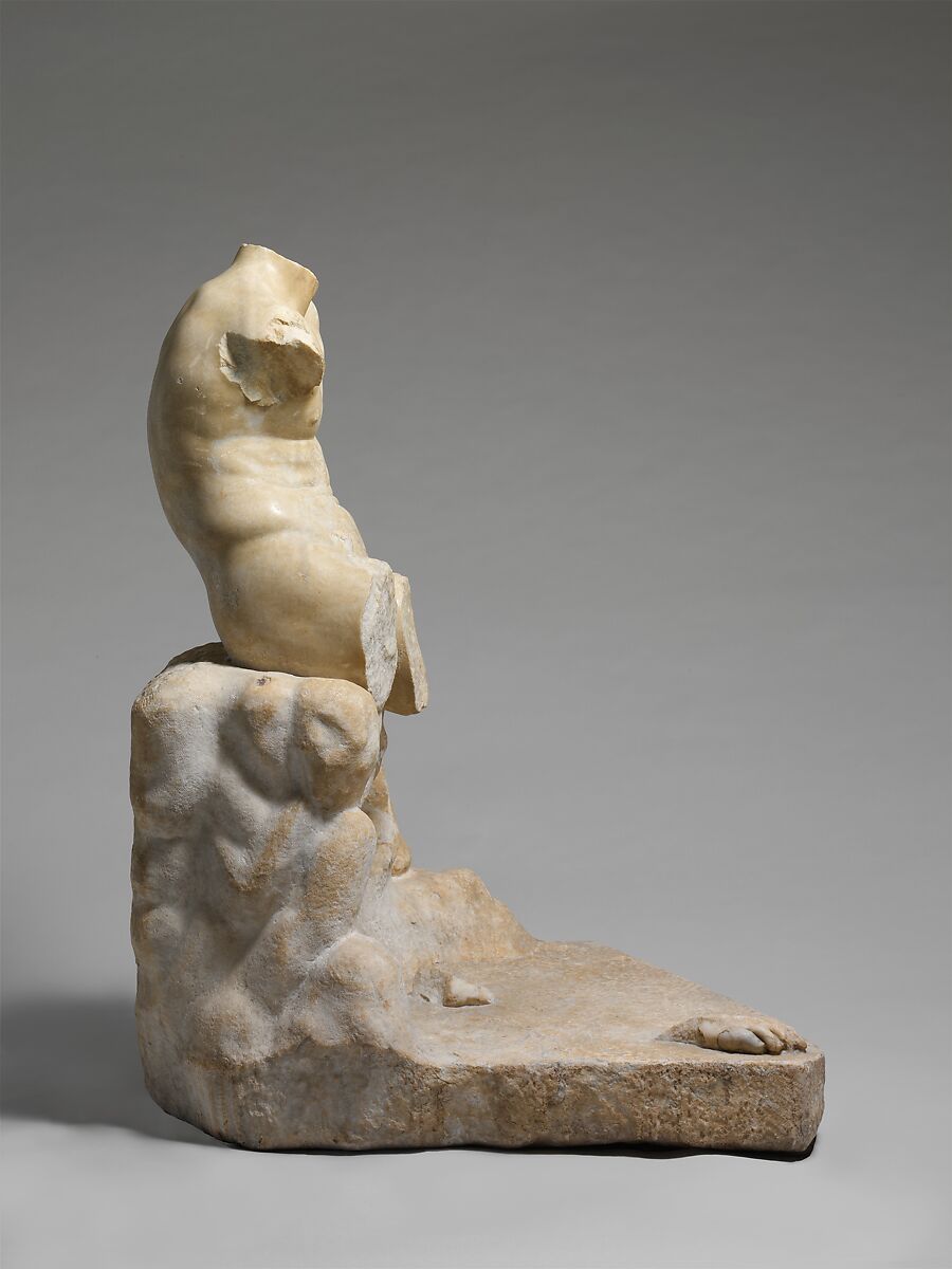 Marble statue of Herakles seated on a rock, Marble, Roman