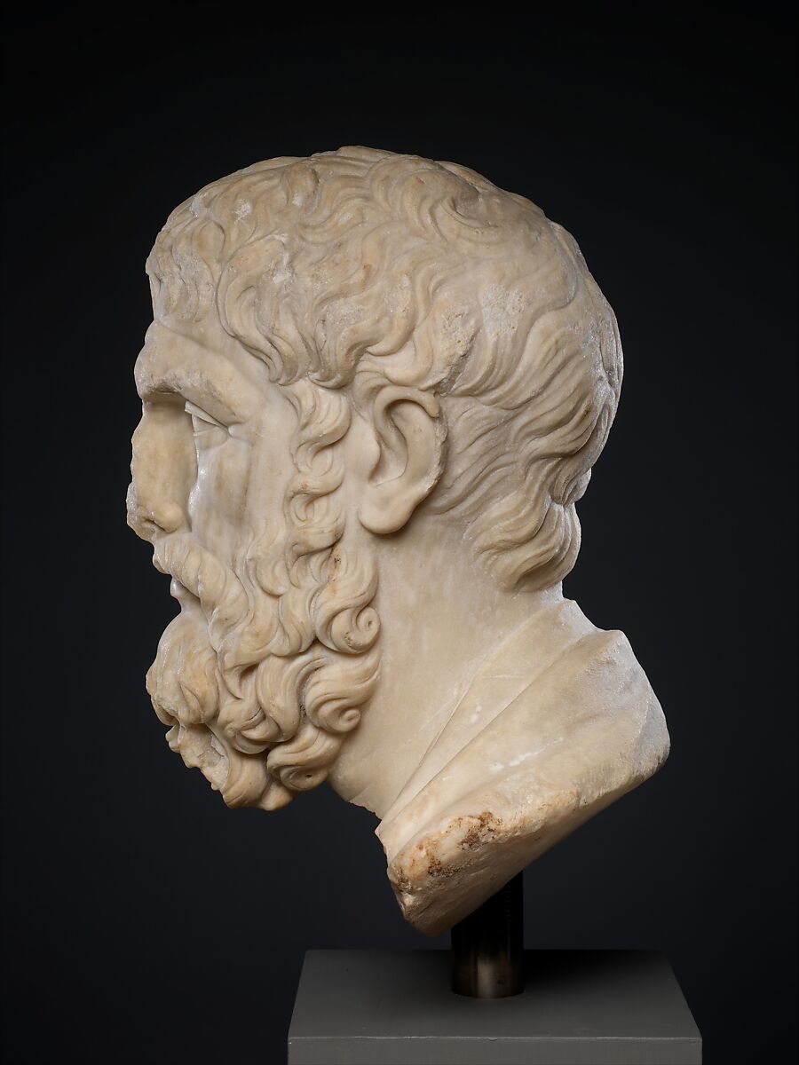 Marble head of Epikouros, Marble, Pentelic, Roman