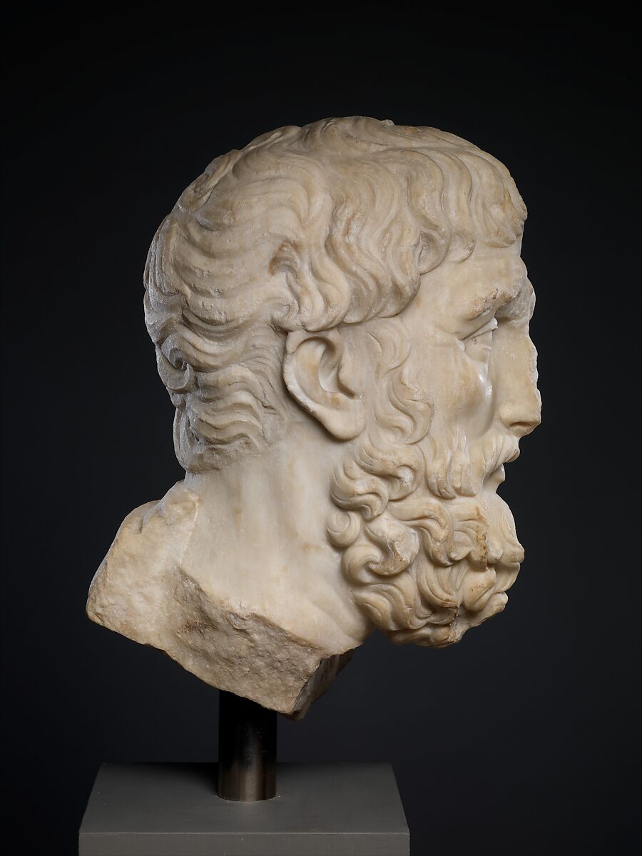 Marble head of Epikouros, Marble, Pentelic, Roman