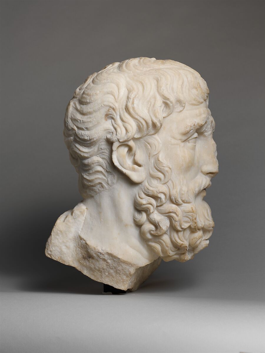 Marble head of Epikouros, Marble, Pentelic, Roman
