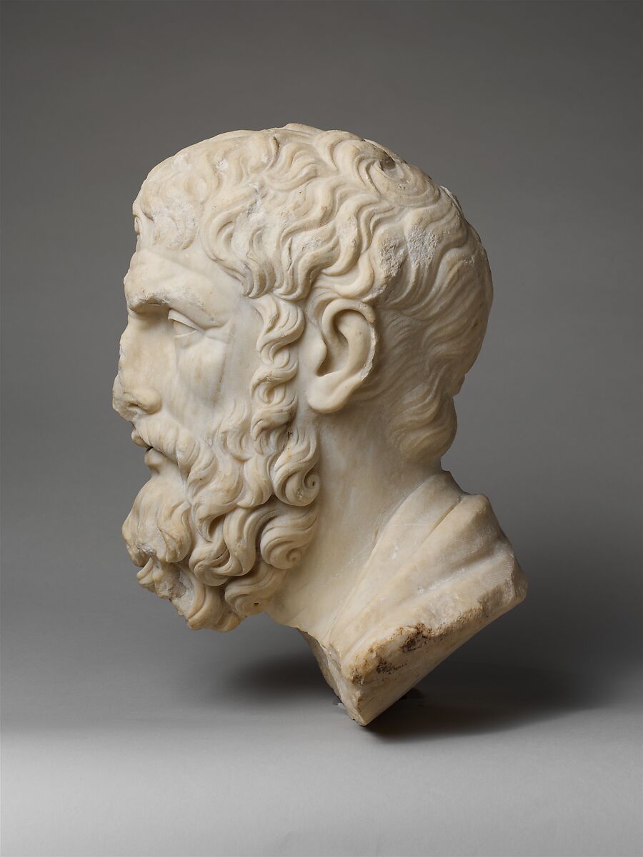 Marble head of Epikouros, Marble, Pentelic, Roman